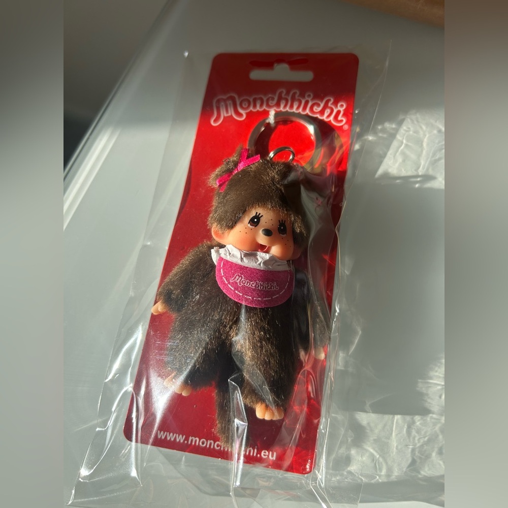 monchhichi girl brown plush keychain bag charm collectible